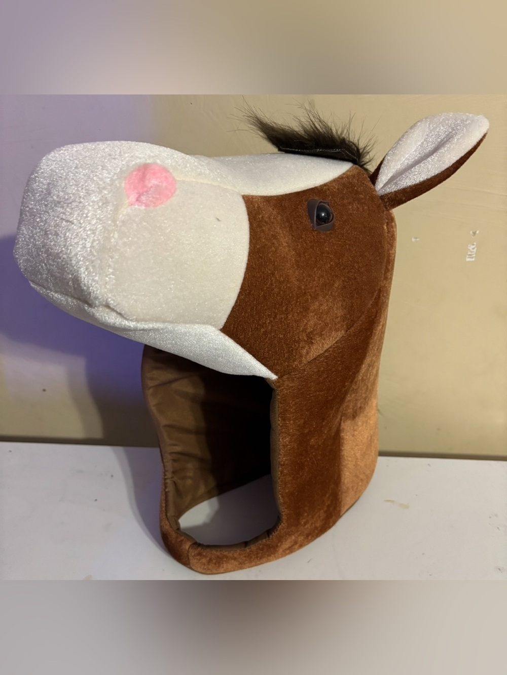 Spirit Halloween Plush Horse Head Hat Costume - Brown, White, Pink
